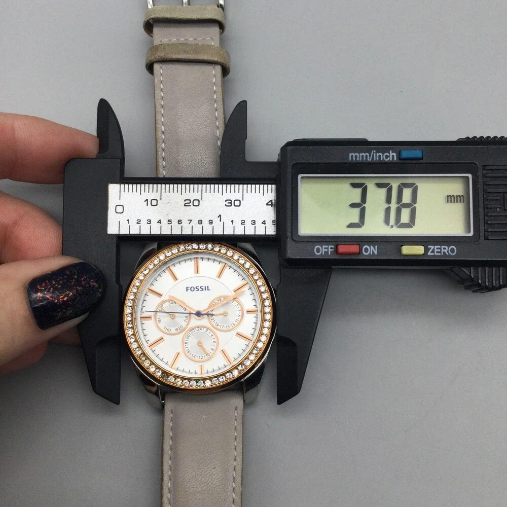 Fossil Womens Watch 38mm Gold Silver Tone Day Date Leather BQ3384 New Battery